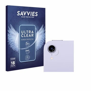 Parte frontal de un envase de producto con el logotipo de la marca Savvies. Al lado se muestra el dispositivo Apple iPad Mini 