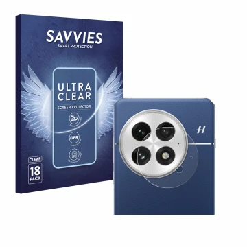 Parte frontal de un envase de producto con el logotipo de la marca Savvies. Al lado se muestra el dispositivo OnePlus 13 (SÓLO