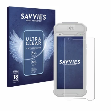 Parte frontal de un envase de producto con el logotipo de la marca Savvies. Al lado se muestra el dispositivo Dojo Pocket con 