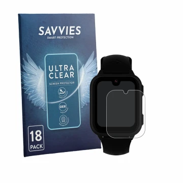 Parte frontal de un envase de producto con el logotipo de la marca Savvies. Al lado se muestra el dispositivo Garett Kids Vibe