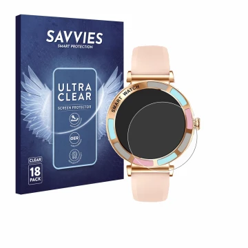 Parte frontal de un envase de producto con el logotipo de la marca Savvies. Al lado se muestra el dispositivo Braidol Smartwat
