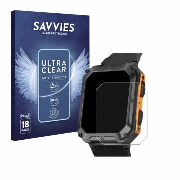 Parte frontal de un envase de producto con el logotipo de la marca Savvies. Al lado se muestra el dispositivo Stahlgear Thor c