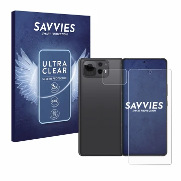 Parte frontal de un envase de producto con el logotipo de la marca Savvies. Al lado se muestra el dispositivo ASUS ZenFone 12 
