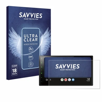 Parte frontal de un envase de producto con el logotipo de la marca Savvies. Al lado se muestra el dispositivo Pioneer SPH-DA77