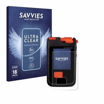 Parte frontal de un envase de producto con el logotipo de la marca Savvies. Al lado se muestra el dispositivo Mammut Barryvox 