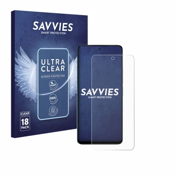 Parte frontal de un envase de producto con el logotipo de la marca Savvies. Al lado se muestra el dispositivo Umidigi Note 100