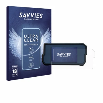 Parte frontal de un envase de producto con el logotipo de la marca Savvies. Al lado se muestra el dispositivo KTM 390 / 890 Ad