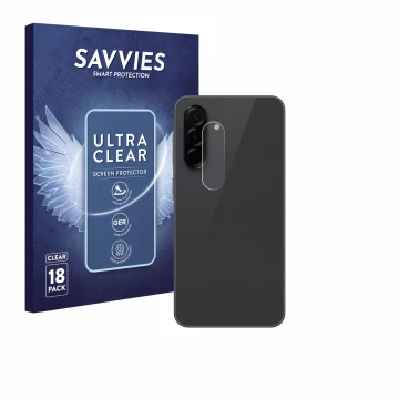 Parte frontal de un envase de producto con el logotipo de la marca Savvies. Al lado se muestra el dispositivo Samsung Galaxy A