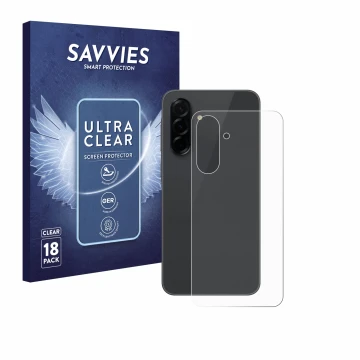 Parte frontal de un envase de producto con el logotipo de la marca Savvies. Al lado se muestra el dispositivo Samsung Galaxy A