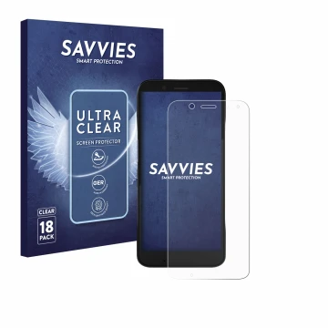 Parte frontal de un envase de producto con el logotipo de la marca Savvies. Al lado se muestra el dispositivo Datalogic Memor 