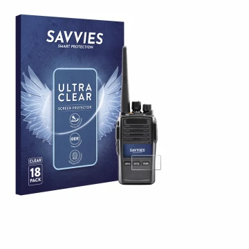 Parte frontal de un envase de producto con el logotipo de la marca Savvies. Al lado se muestra el dispositivo Midland G18 Pro 