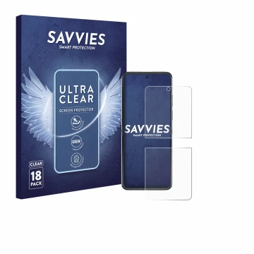 Parte frontal de un envase de producto con el logotipo de la marca Savvies. Al lado se muestra el dispositivo Motorola Razr 60