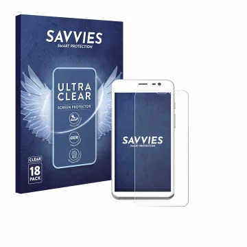 Parte frontal de un envase de producto con el logotipo de la marca Savvies. Al lado se muestra el dispositivo Pax CCV Fly A77 
