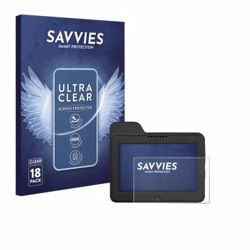 Parte frontal de un envase de producto con el logotipo de la marca Savvies. Al lado se muestra el dispositivo Naviter Omni con