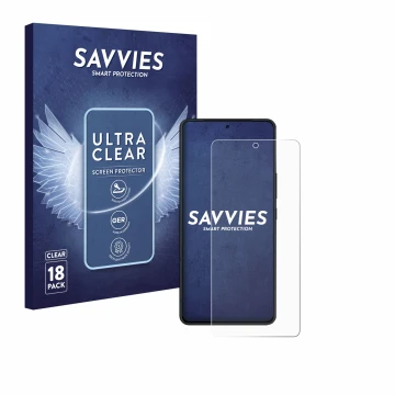 Parte frontal de un envase de producto con el logotipo de la marca Savvies. Al lado se muestra el dispositivo ASUS ROG Phone 9