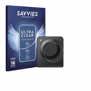 Parte frontal de un envase de producto con el logotipo de la marca Savvies. Al lado se muestra el dispositivo Nubia Flip 5G (S