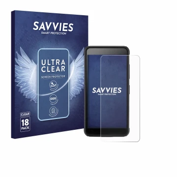 Parte frontal de un envase de producto con el logotipo de la marca Savvies. Al lado se muestra el dispositivo SkyCaddie Pro 4X