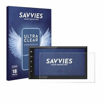 Parte frontal de un envase de producto con el logotipo de la marca Savvies. Al lado se muestra el dispositivo Kenwood DMX6523D
