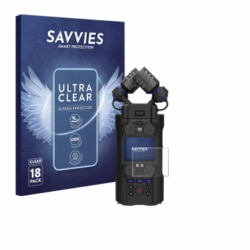 Parte frontal de un envase de producto con el logotipo de la marca Savvies. Al lado se muestra el dispositivo Zoom H5 Studio c