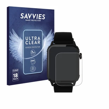 Parte frontal de un envase de producto con el logotipo de la marca Savvies. Al lado se muestra el dispositivo TRAUSI TG08 1.83