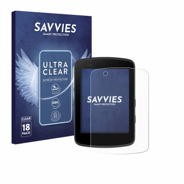 Parte frontal de un envase de producto con el logotipo de la marca Savvies. Al lado se muestra el dispositivo Bryton Rider 550
