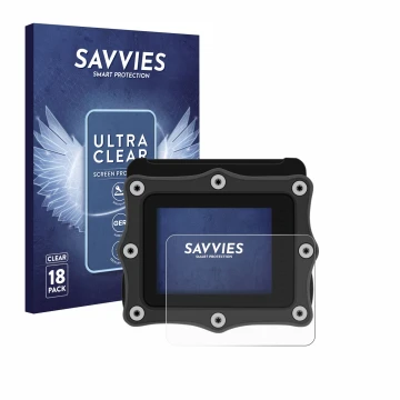 Parte frontal de un envase de producto con el logotipo de la marca Savvies. Al lado se muestra el dispositivo Shearwater Perdi