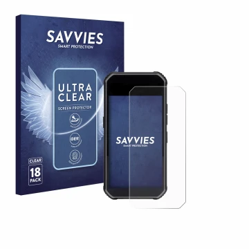 Parte frontal de un envase de producto con el logotipo de la marca Savvies. Al lado se muestra el dispositivo SkyCaddie Pro 5X