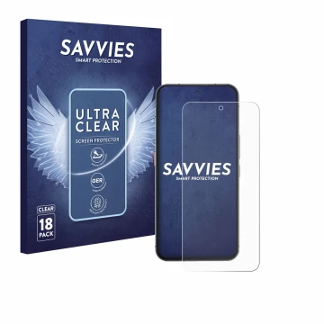 Parte frontal de un envase de producto con el logotipo de la marca Savvies. Al lado se muestra el dispositivo Oukitel WP210 5G