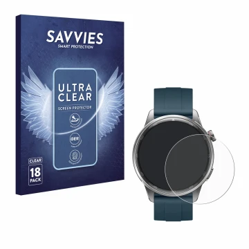 Parte frontal de un envase de producto con el logotipo de la marca Savvies. Al lado se muestra el dispositivo realme Watch S2 