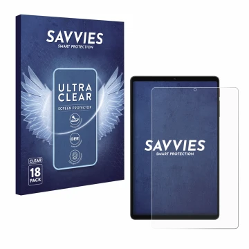 Parte frontal de un envase de producto con el logotipo de la marca Savvies. Al lado se muestra el dispositivo Alldocube iPlay 