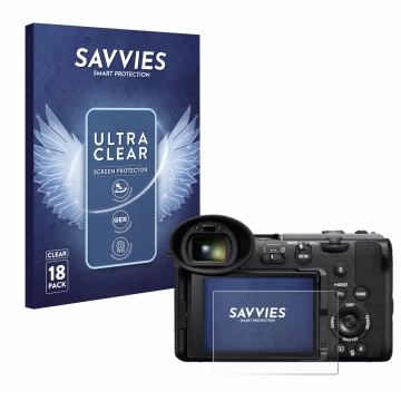 Parte frontal de un envase de producto con el logotipo de la marca Savvies. Al lado se muestra el dispositivo Sony Cinema Line