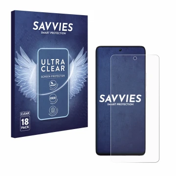 Parte frontal de un envase de producto con el logotipo de la marca Savvies. Al lado se muestra el dispositivo Xiaomi Poco M7 P