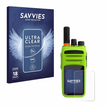 Parte frontal de un envase de producto con el logotipo de la marca Savvies. Al lado se muestra el dispositivo Talkpod N58 Plus