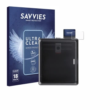 Parte frontal de un envase de producto con el logotipo de la marca Savvies. Al lado se muestra el dispositivo Anycubic Kobra S