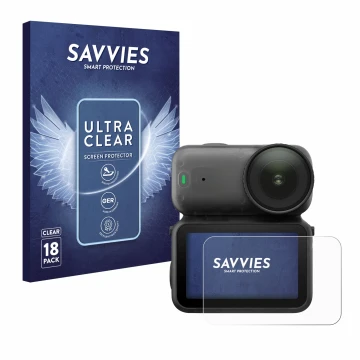 Parte frontal de un envase de producto con el logotipo de la marca Savvies. Al lado se muestra el dispositivo DJI Osmo Nano co