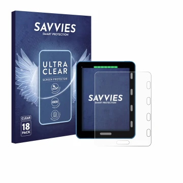 Parte frontal de un envase de producto con el logotipo de la marca Savvies. Al lado se muestra el dispositivo Vakaros Atlas 2 