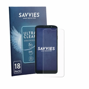 Parte frontal de un envase de producto con el logotipo de la marca Savvies. Al lado se muestra el dispositivo Unitech EA630 co
