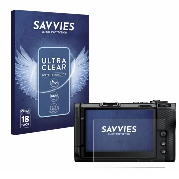 Parte frontal de un envase de producto con el logotipo de la marca Savvies. Al lado se muestra el dispositivo Nikon ZR 2025 co