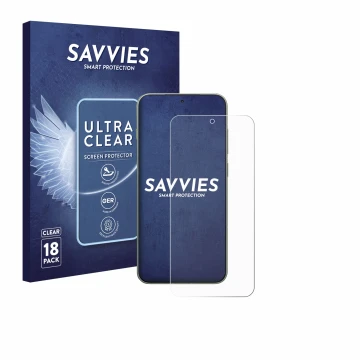 Parte frontal de un envase de producto con el logotipo de la marca Savvies. Al lado se muestra el dispositivo OnePlus 13T con 