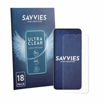 Parte frontal de un envase de producto con el logotipo de la marca Savvies. Al lado se muestra el dispositivo Itel Zeno 20 Max