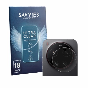 Parte frontal de un envase de producto con el logotipo de la marca Savvies. Al lado se muestra el dispositivo Xiaomi 17 Ultra 