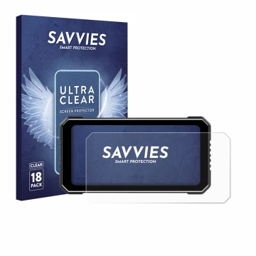 Parte frontal de un envase de producto con el logotipo de la marca Savvies. Al lado se muestra el dispositivo Vtopek MT26 6.25