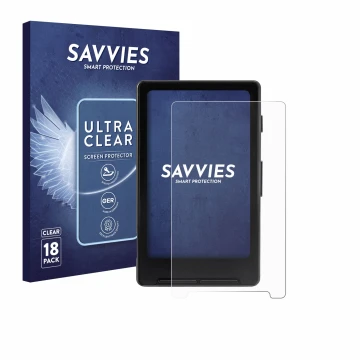 Parte frontal de un envase de producto con el logotipo de la marca Savvies. Al lado se muestra el dispositivo Xteink X4 con su