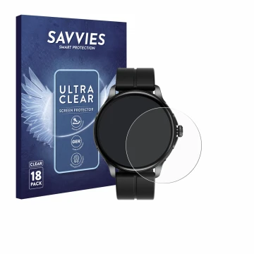 Parte frontal de un envase de producto con el logotipo de la marca Savvies. Al lado se muestra el dispositivo HMD Watch X1 con