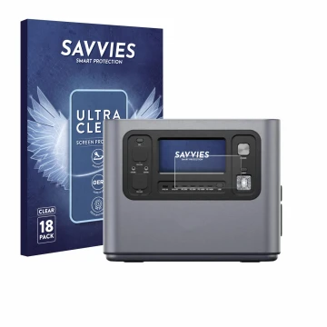 Parte frontal de un envase de producto con el logotipo de la marca Savvies. Al lado se muestra el dispositivo Aferiy P280 con 