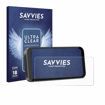 Parte frontal de un envase de producto con el logotipo de la marca Savvies. Al lado se muestra el dispositivo Carpuride W603B 