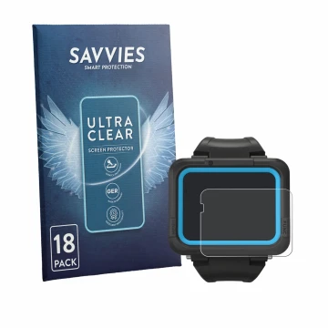 Parte frontal de un envase de producto con el logotipo de la marca Savvies. Al lado se muestra el dispositivo Shearwater PEREG