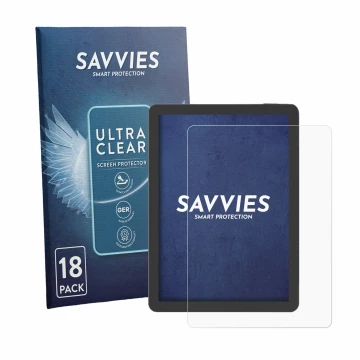 Parte frontal de un envase de producto con el logotipo de la marca Savvies. Al lado se muestra el dispositivo Bigme B6 Pro con