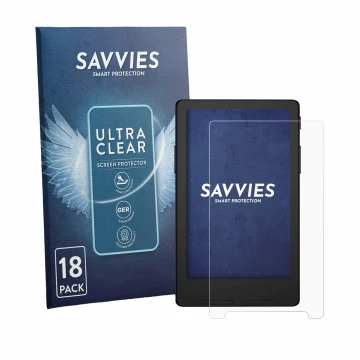 Parte frontal de un envase de producto con el logotipo de la marca Savvies. Al lado se muestra el dispositivo Xteink X4 Classi
