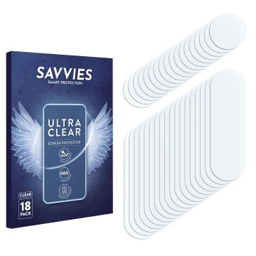 Parte frontal de un envase de producto con el logotipo de la marca Savvies. Al lado está el protector de pantalla correspondie